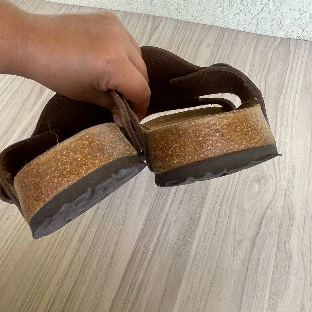 Birkis Men's Brown Leather Slide Sandals